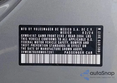 2024 Volkswagen Jetta Se из США, поврежденный, VIN 3VWEM7BU9RM057291